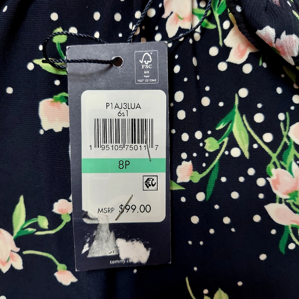 NWT Tommy Hilfiger Navy Floral Dress Size 8P - Picture 5 of 7